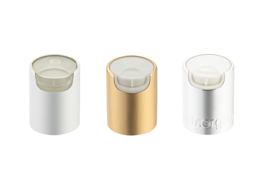 Aluminium-plastisk 28/415 Disc Top Cap, Tryk på Top Cap, Disc Press Cap til lotionflaske