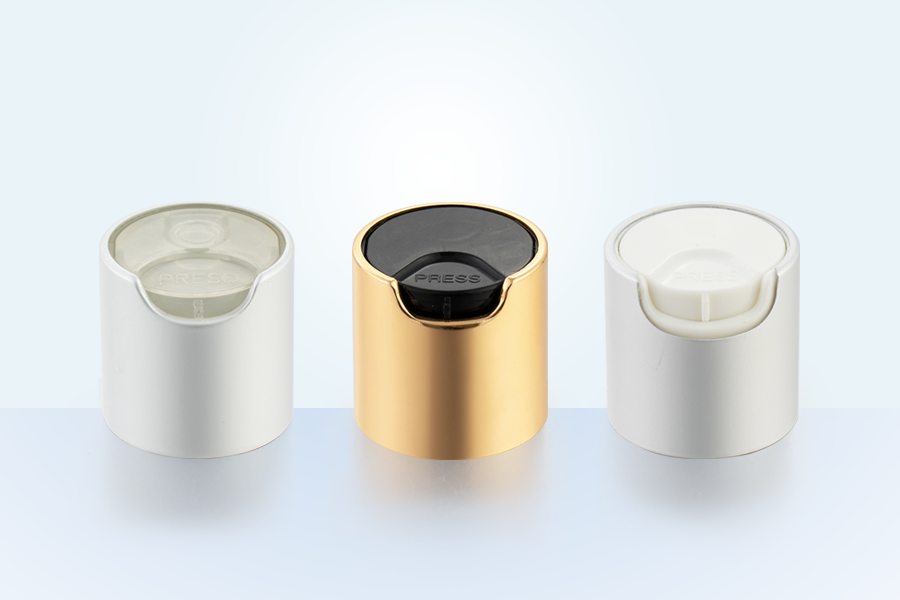 Aluminiumsmærke Aluminium-plastisk 24/410 Disc Top Cap, Tryk på Top Cap, Disc Press Cap til lotionflaske