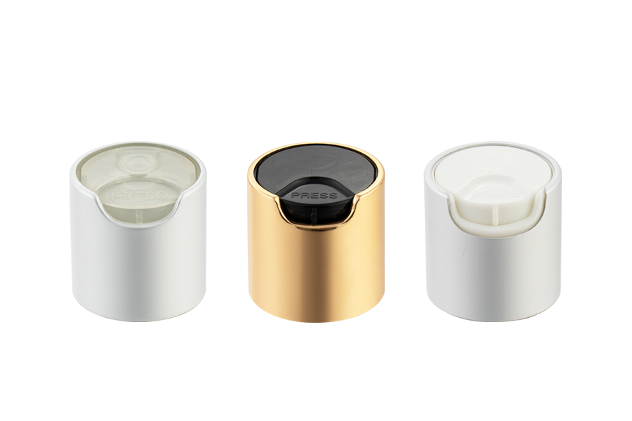 Aluminiumsmærke Aluminium-plastisk 24/410 Disc Top Cap, Tryk på Top Cap, Disc Press Cap til lotionflaske
