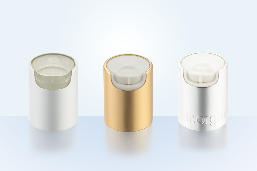 Aluminium-plastisk 28/415 Disc Top Cap, Tryk på Top Cap, Disc Press Cap til lotionflaske